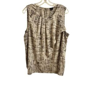 Ann Taylor Pleated Sleeveless Tiered Ruffle Blouse Tank Size 18 Cream Brown